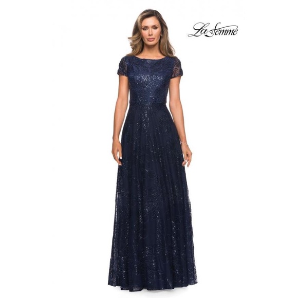 La Femme Dresses & Skirts - La Femme Midnight Blue Sparkle Maxi Dress